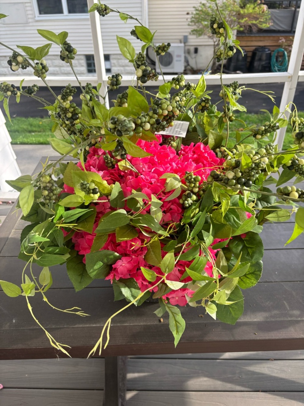 Home Accents Bright Pink Artificial Hydrangea Urn Filler with Greenery